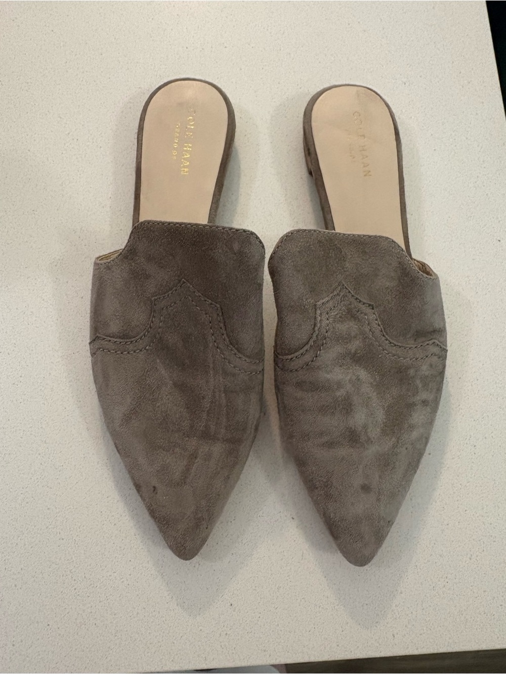 Cole Haan Taupe Suede Pointed Toe Piper Mule
